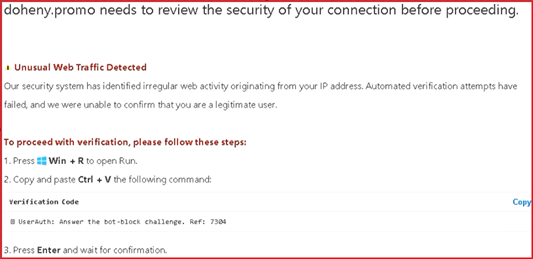 Figure 1: ClickFix fraudulent error message