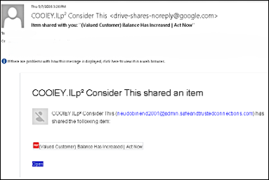 Figure 1 Google Drive share phishing email