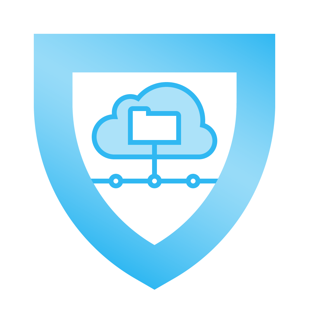 Cloud icon—surrounded by a shield, a cloud with a folder icon on it, representing cloud architecture.