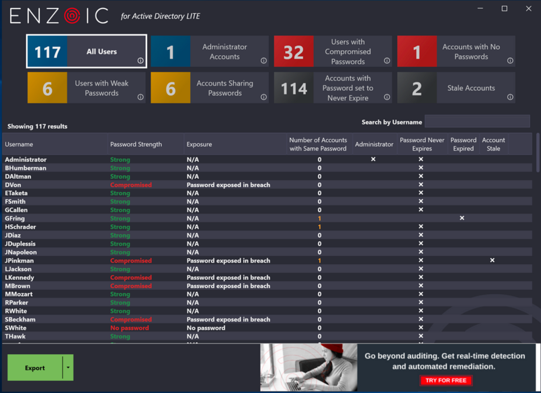 Enzoic for active directory LITE