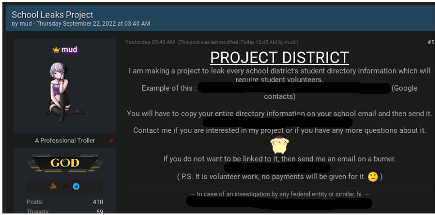 CTA "mud" Actively Leaking K-12 Directories on Breach Forums thumbnail