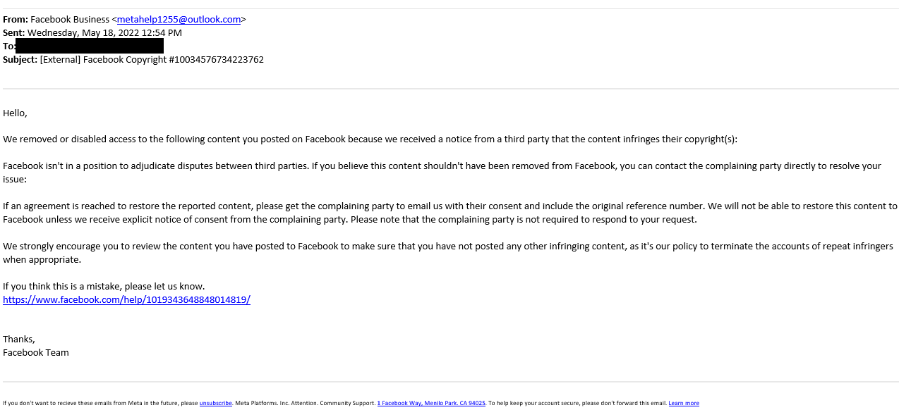 Fake Facebook Email Image