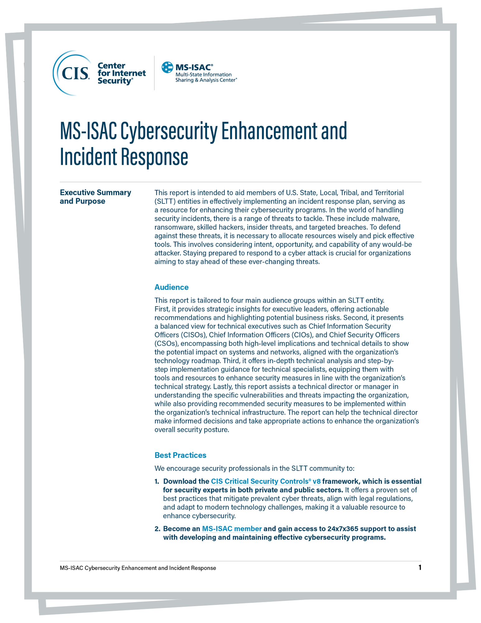 MS-ISAC Cybersecurity Enhancement and Incident Response cover image