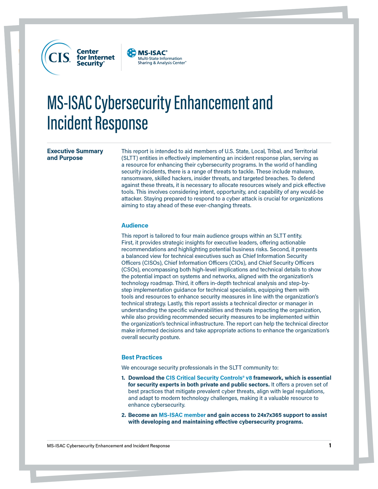 MS-ISAC Cybersecurity Enhancement and Incident Response cover image