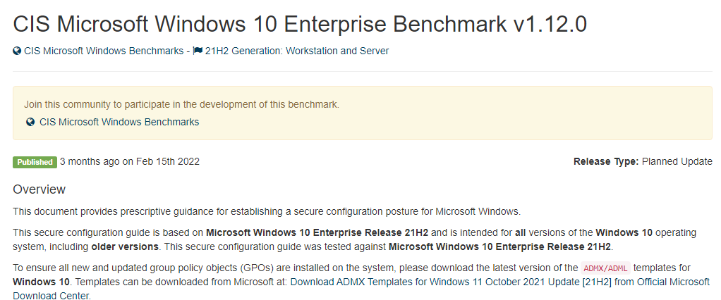 CIS Microsoft Windows 10 Enterprise Benchmark v1.12.0